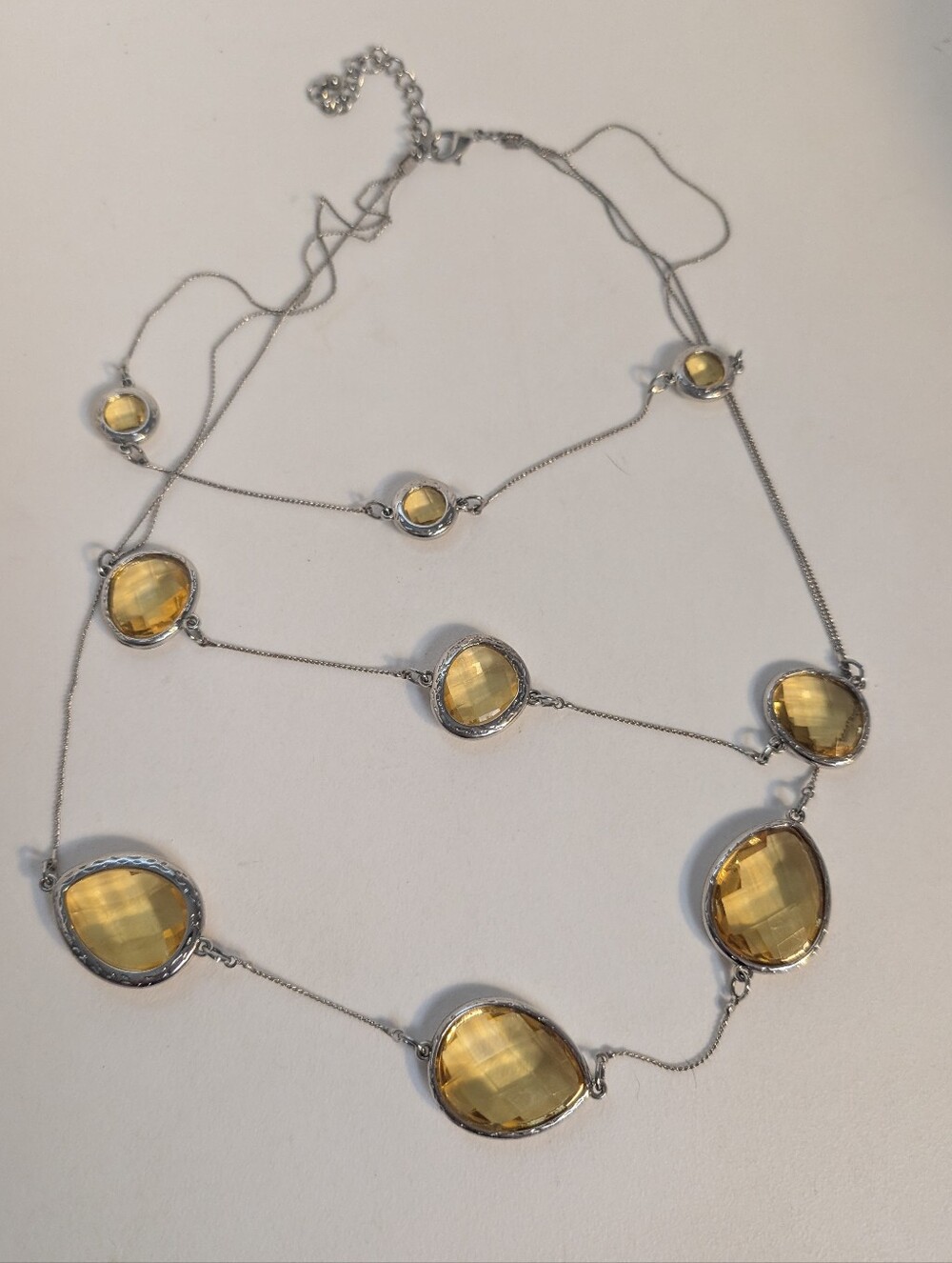 Triple Strand Citrine Station Necklace Statement Necklace